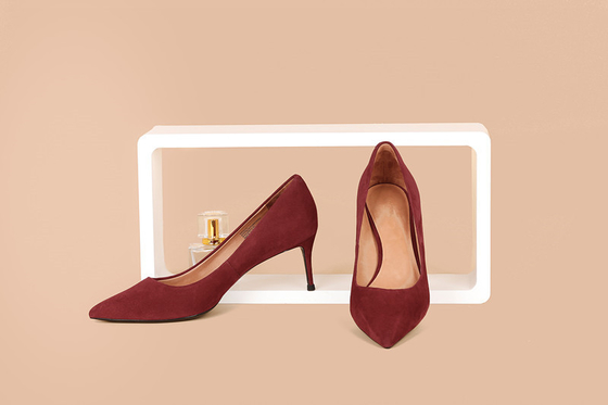 Burgundy কর্মক্ষেত্র মহিলাদের নরম জেনুইন Suede চামড়া সঙ্গে জুতা উচ্চ হিল পাম্প