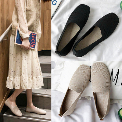 Wholesale Solid Color Thin Section Breathable Flat Shoes Women's New Soft Sole Woven Shoes